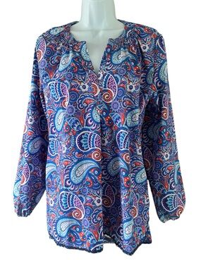 Simply Southern Women's Blue Paisley Peasant Blouse